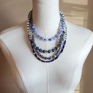 Multi-Layered Blue and Silver Bead Necklace